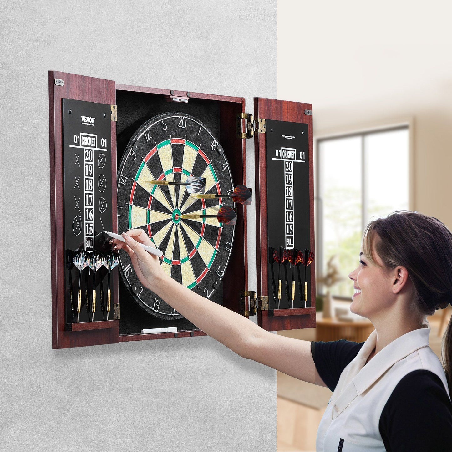 VEVOR Dartboard and Cabinet Set Official Size Complete Accessory Steel Tip Dart