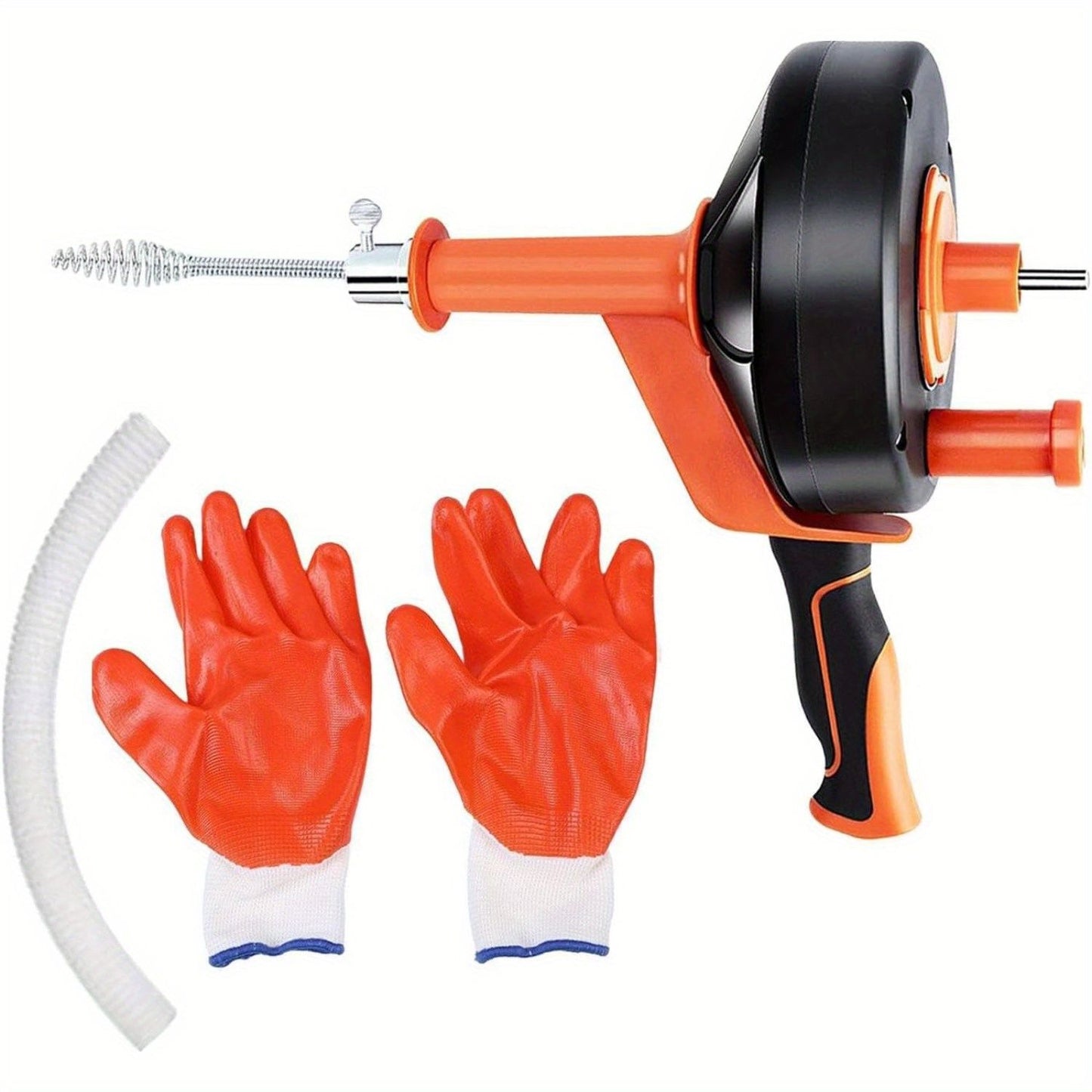 Drain Auger, Clog Remover with Drill Adapter, 25 Feet Flexible Plumbing Snake Use Manually or Powered for Kitchen, Bathrom and Shower Sink, Comes with Gloves(Orange)