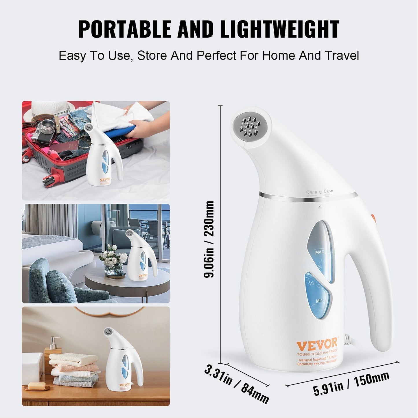 VEVOR Portable Handheld Fabric Steamer, 900W Quick Heat Steamer for Clothes, Wrinkle Remover Clothing Iron Intelligent Controller & Auto-Off & Large Detachable Water Tank, With Gloves